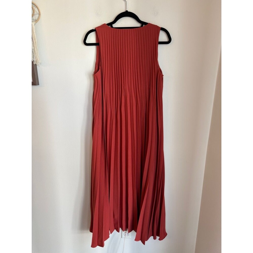 J. Jill women’s pleated V-Neck burnt orange rust Sleeveless Dress Brick Red SM - Picture 11 of 14
